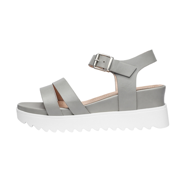 Buckle Ankle Strap Platform Wedge Sandals - GREY PU - 1